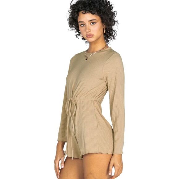 Princess Polly Aiken Long Bell Sleeve Ribbed Boho Beige Romper - Picture 6 of 8